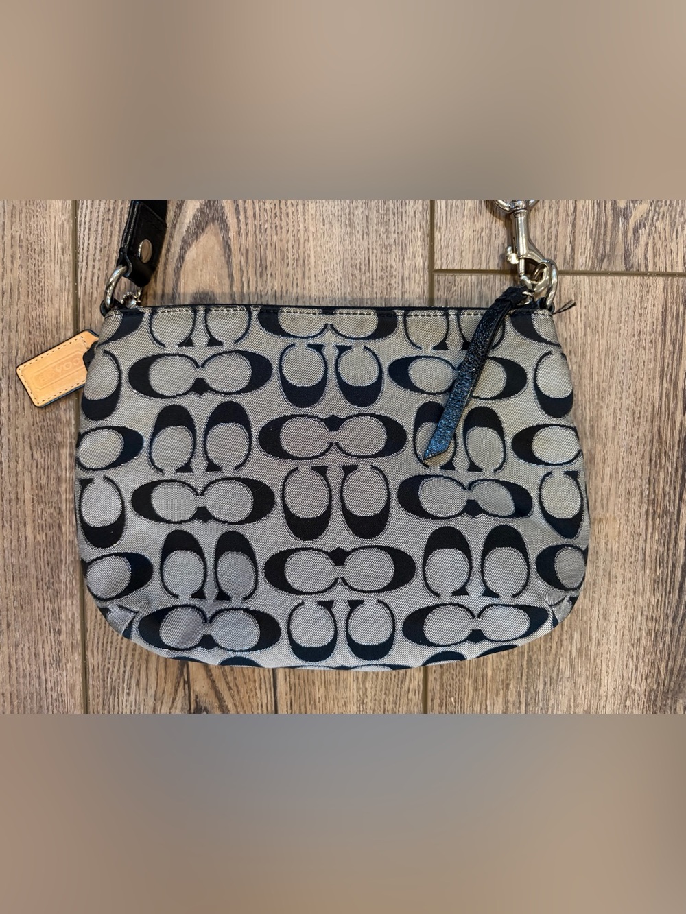 Coach Signature Canvas Crossbody Bag Black Gray Jacquard Y2K Purse - Picture 6 of 11